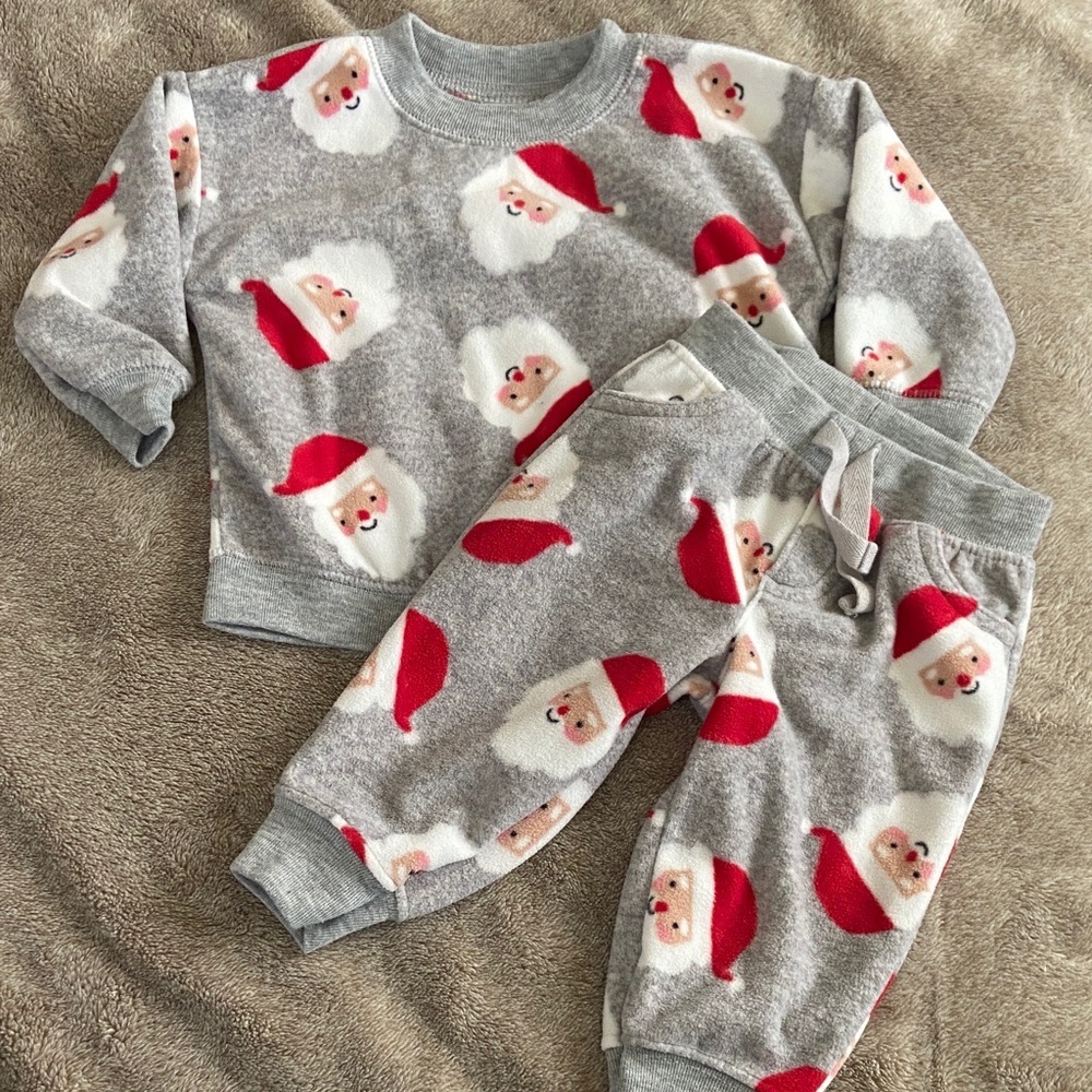 Carter's Gray and Red Santa Fleece Pajama Set
